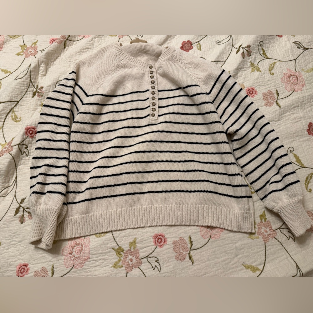 Sezane Cream and Black Striped Knit Sweater